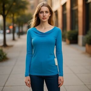 Derek Heart Ladies Tunic Top Size XL Blue Stretchable Long Sleeves NWT